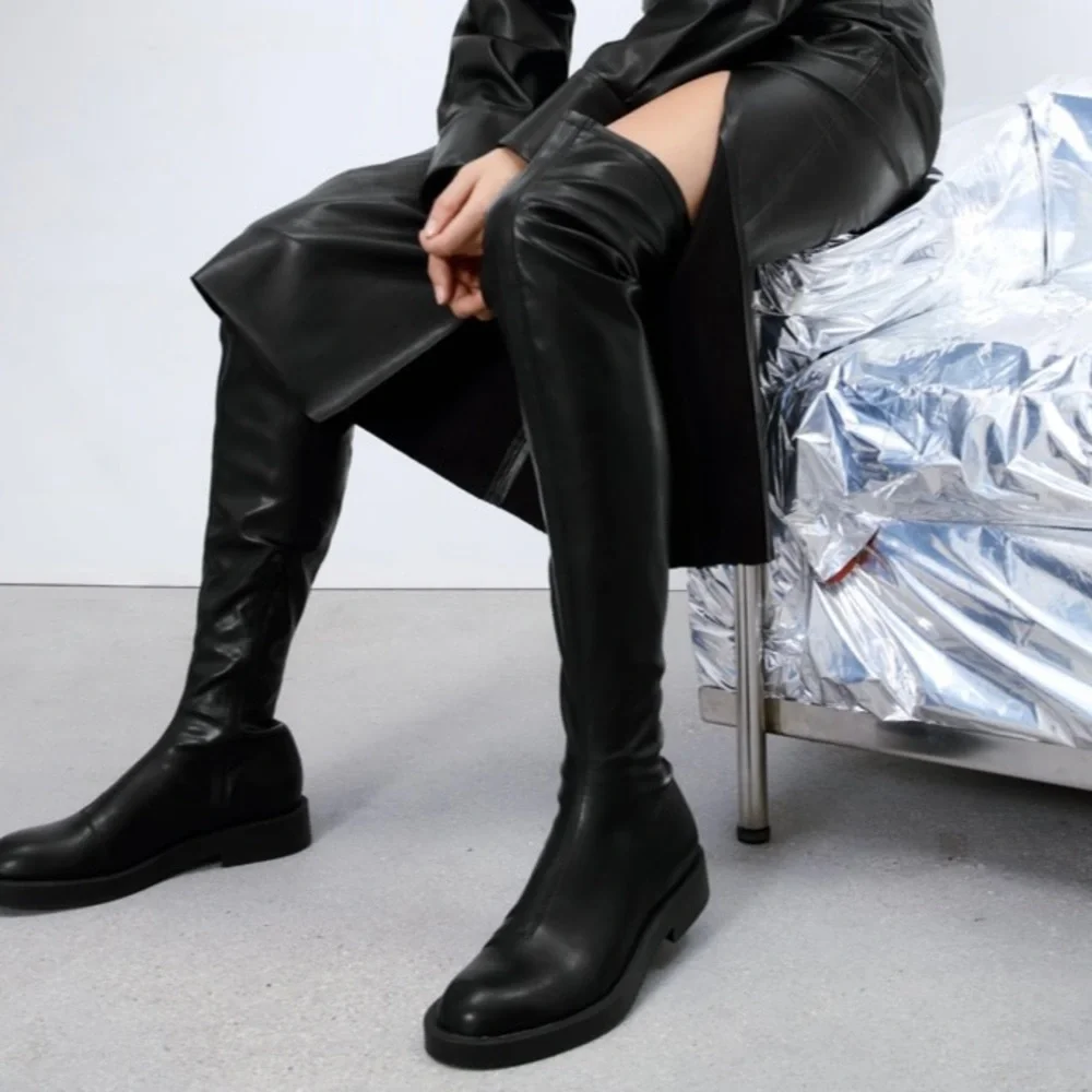 NWT Zara Flat Over the Knee Black Boots - Picture 2 of 11